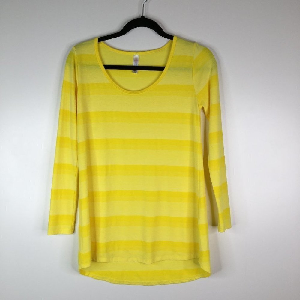 LulaRoe Lynnae yellow striped shirt